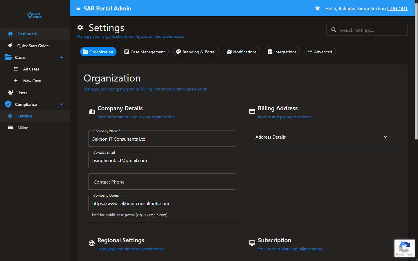 Organization Settings - Configure your company details