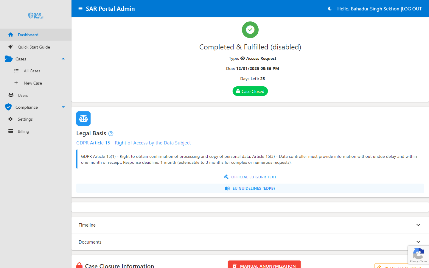 Identity verification in SAR Portal