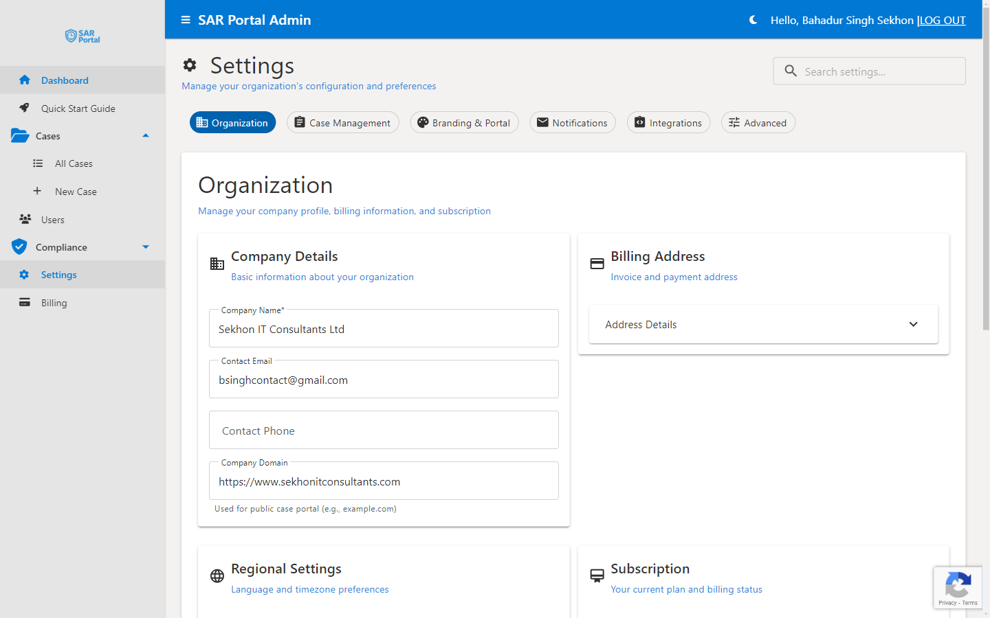 Organization Settings - Configure your company details